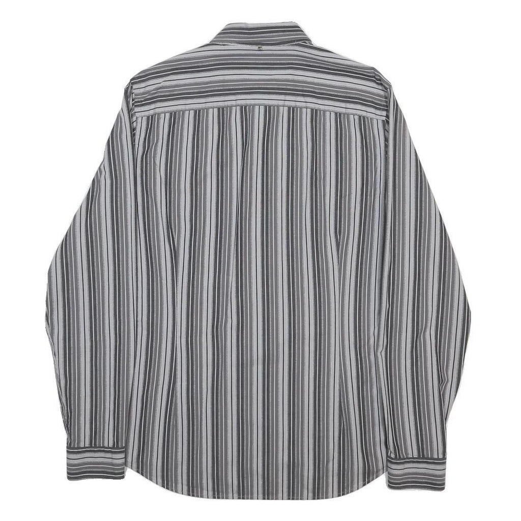 PRETTY GREEN Mens Grey Striped Shirt M Cotton Classic Button-Down Collar Long