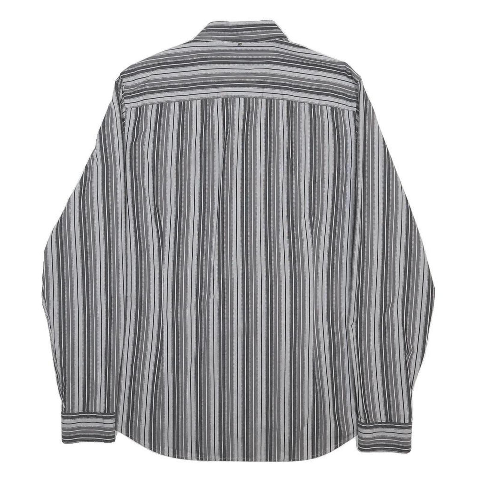 PRETTY GREEN Mens Grey Striped Shirt M Cotton Classic Button-Down Collar Long