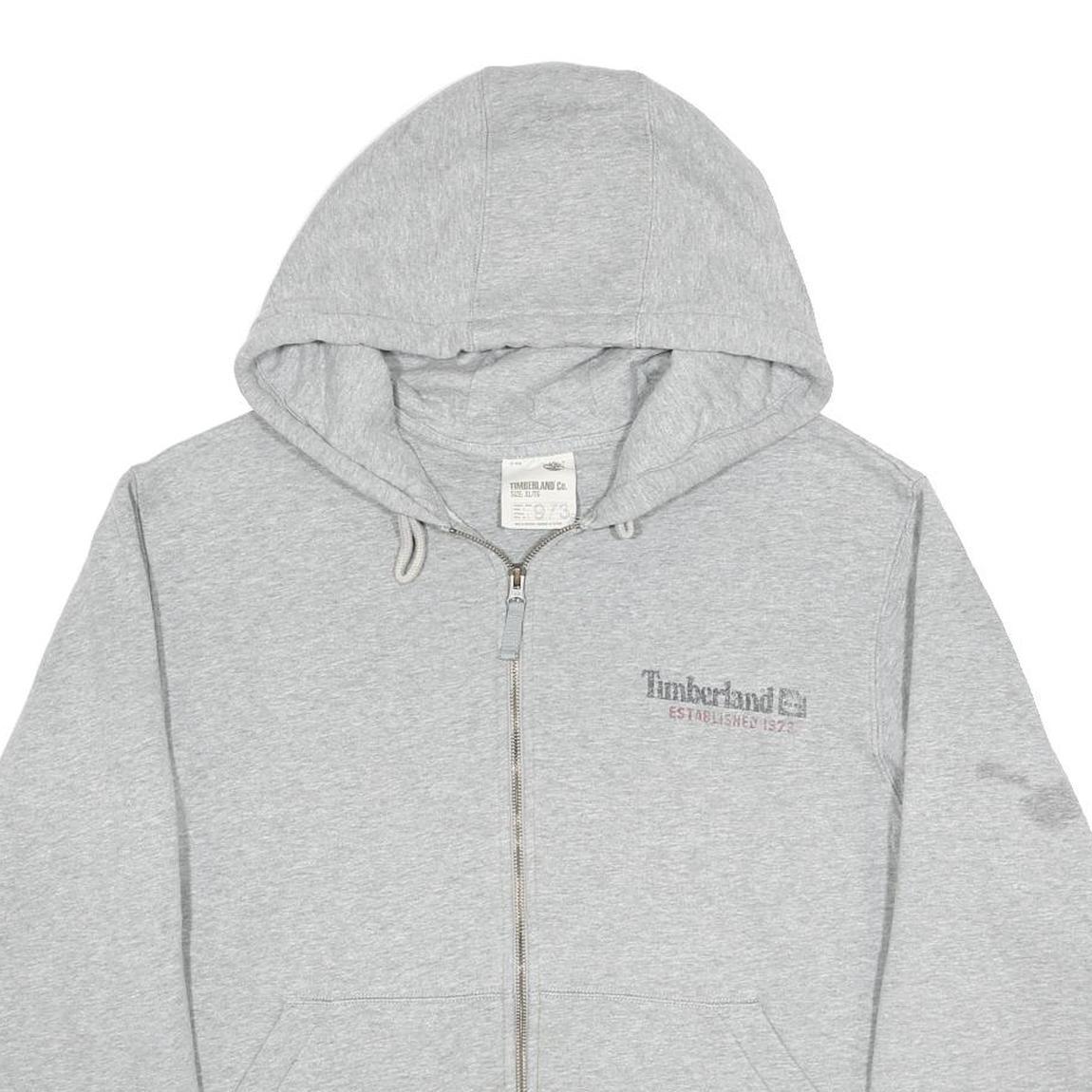 TIMBERLAND Mens Grey Zip Up Hoodie XL Cotton Blend Casual Sweatshirt