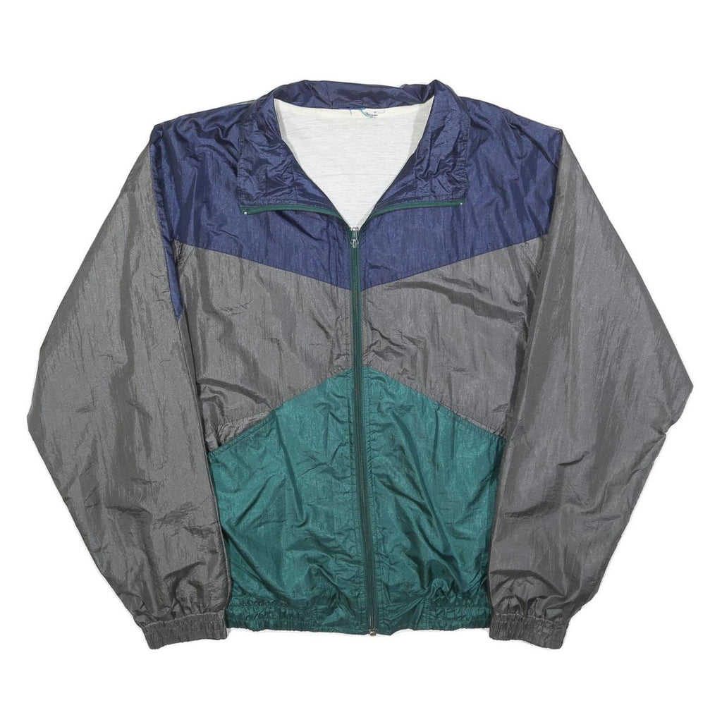 Mens Blue Grey & Green Colourblock Nylon Zip Track Jacket M