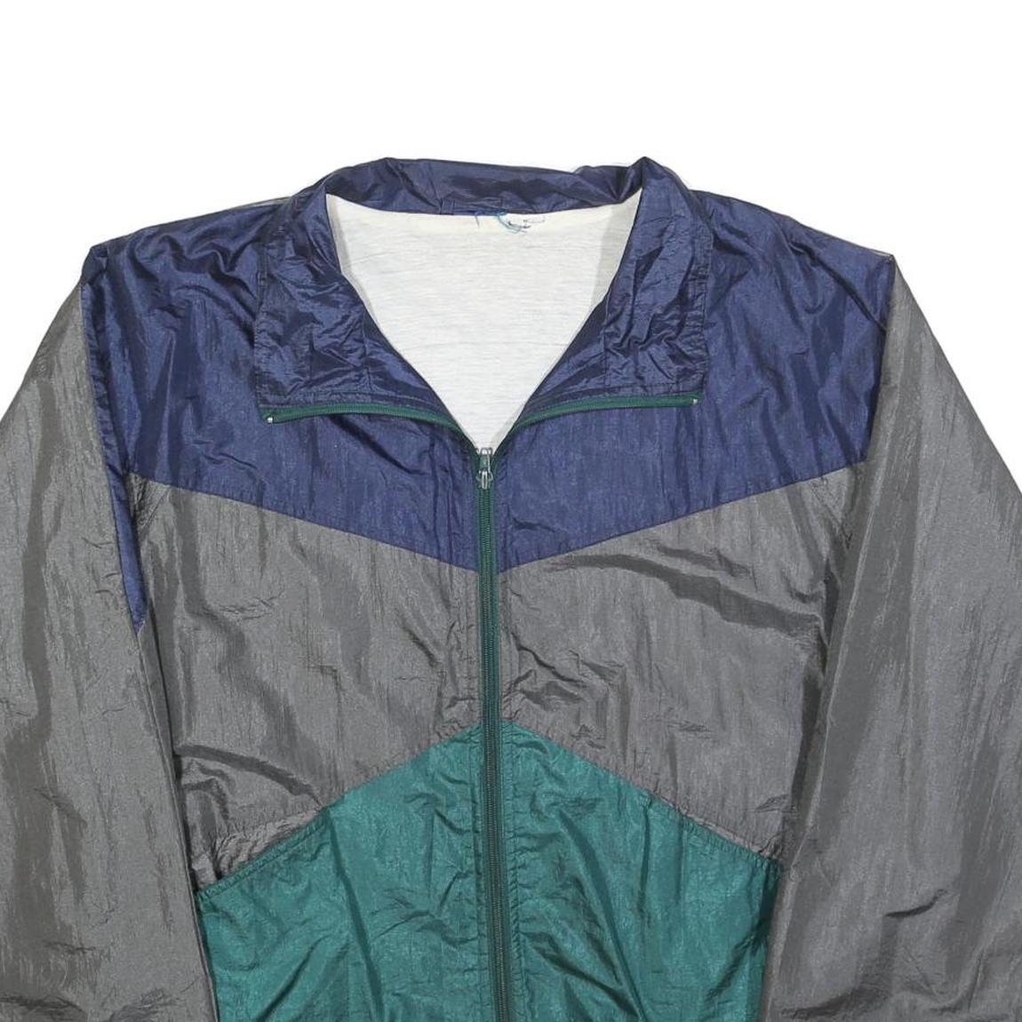 Mens Blue Grey & Green Colourblock Nylon Zip Track Jacket M
