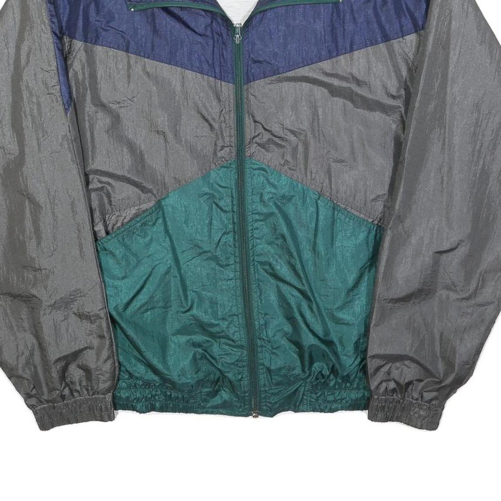 Mens Blue Grey & Green Colourblock Nylon Zip Track Jacket M