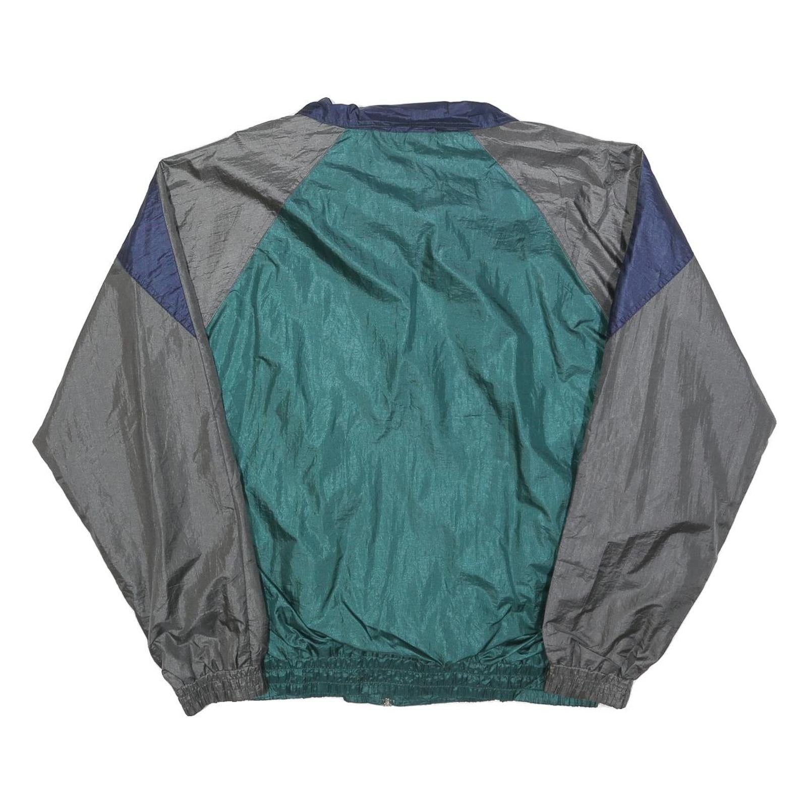 Mens Blue Grey & Green Colourblock Nylon Zip Track Jacket M