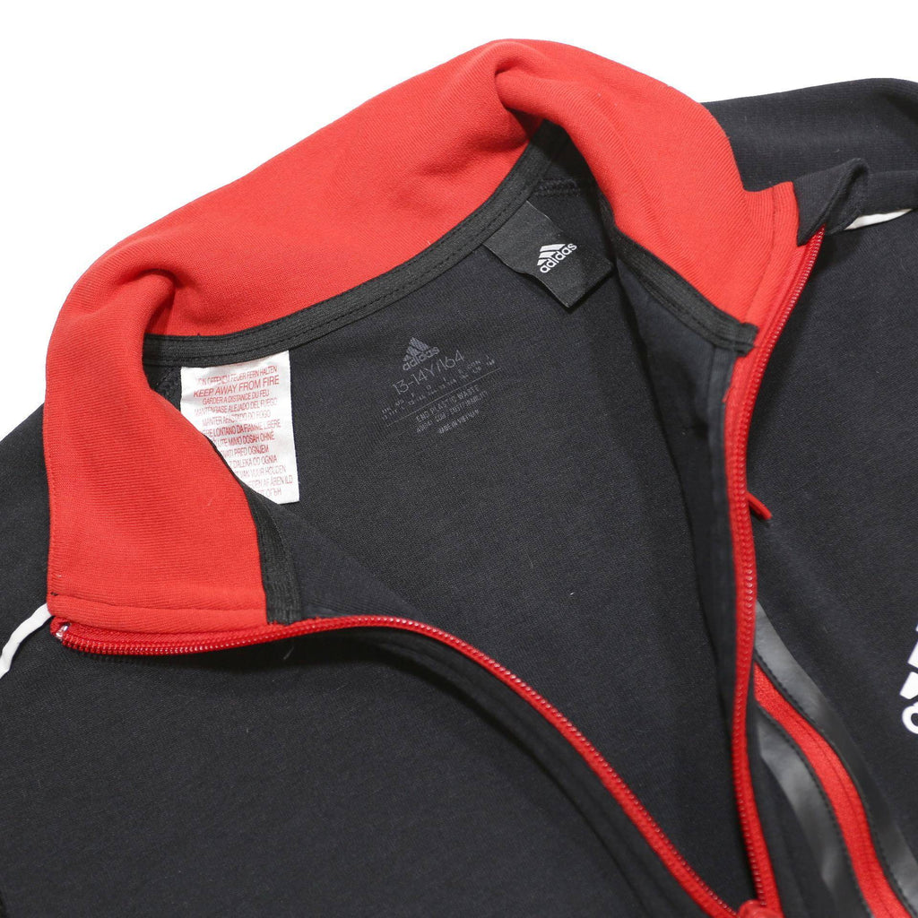 ADIDAS Boys Black & Red Zip Jacket 13-14Y Cotton Blend Athletic Track Top
