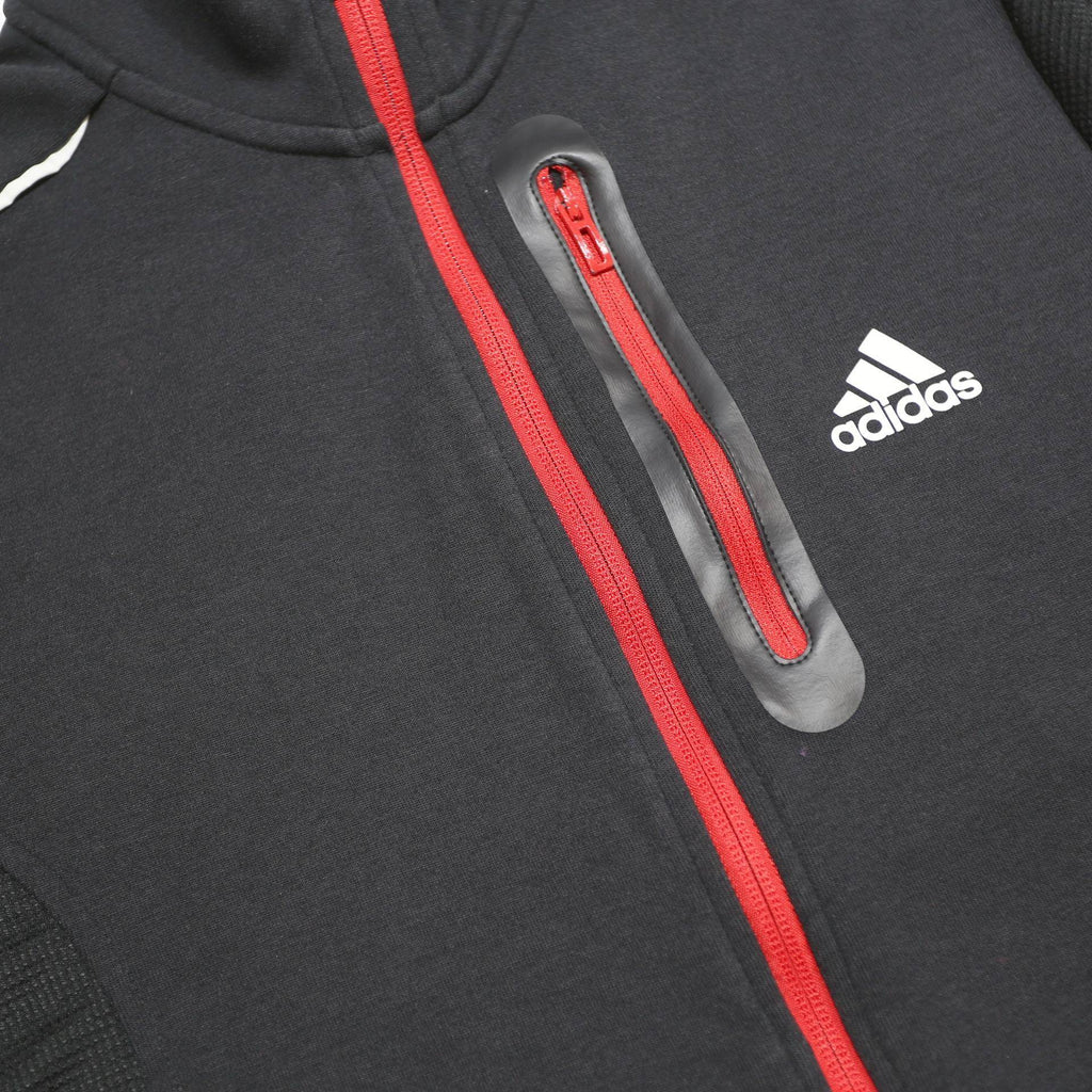 ADIDAS Boys Black & Red Zip Jacket 13-14Y Cotton Blend Athletic Track Top