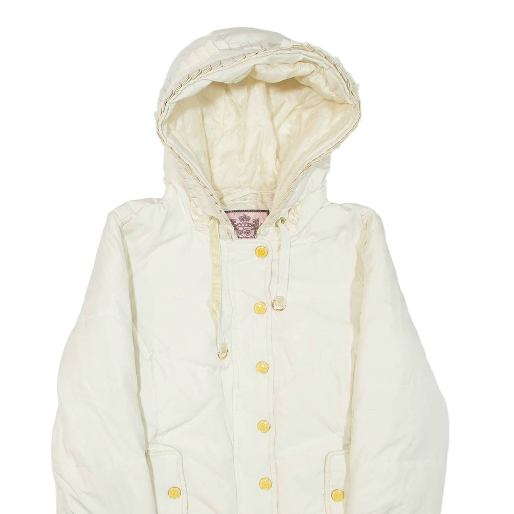JUICY COUTURE Womens Puffer Jacket Cream Hooded S