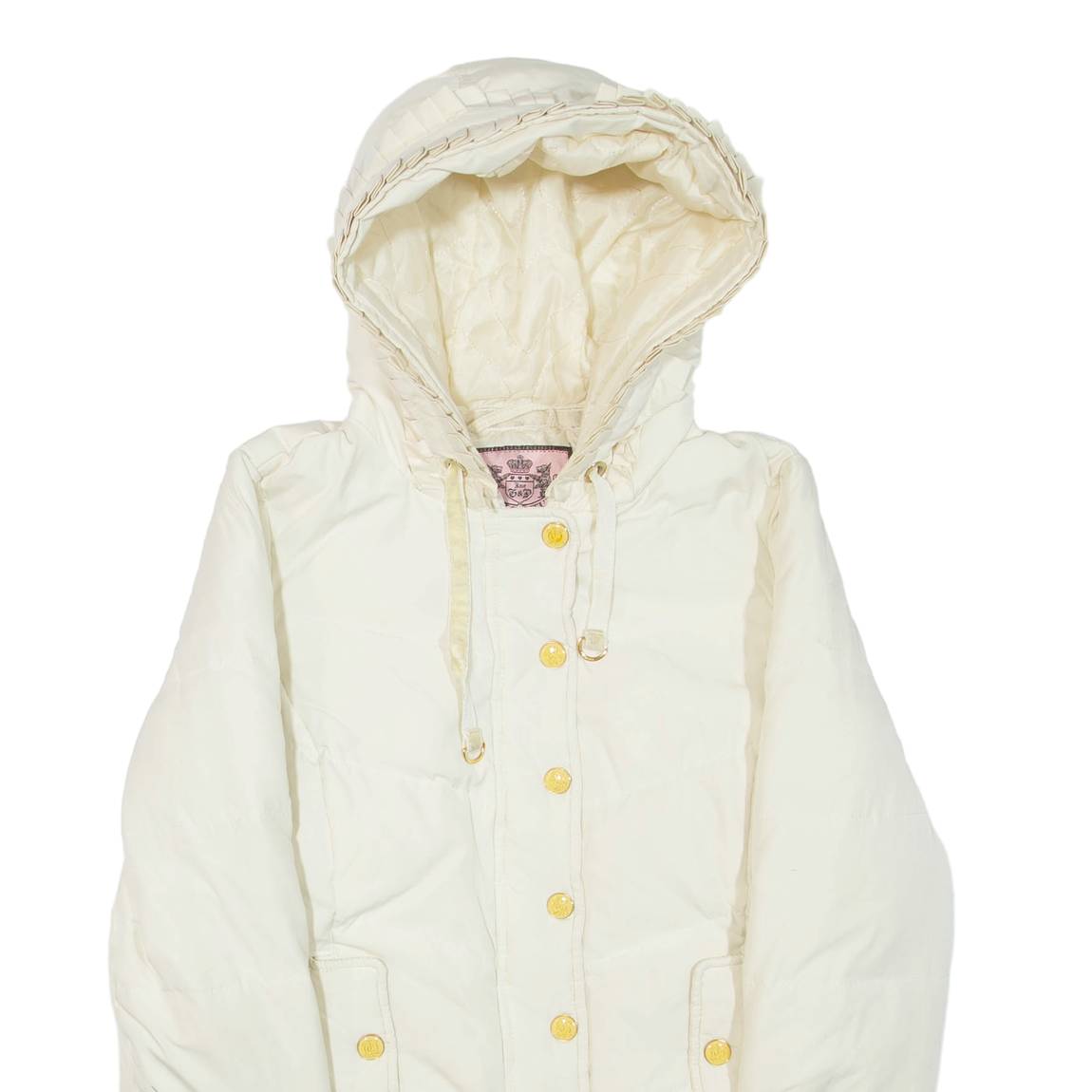 JUICY COUTURE Womens Puffer Jacket Cream Hooded S