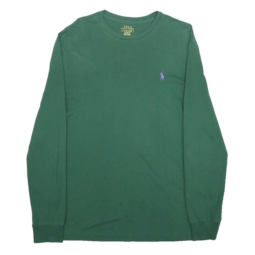 POLO RALPH LAUREN Mens Green T-Shirt S Long Sleeve Crew Neck Cotton Classic