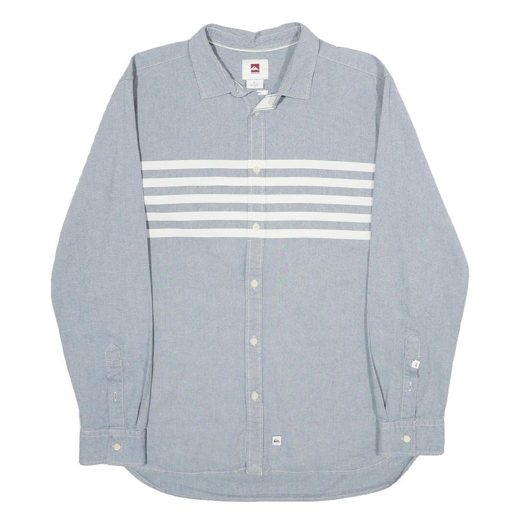 QUIKSILVER Mens Blue & White Cotton Shirt L Casual Button Down Long Sleeve