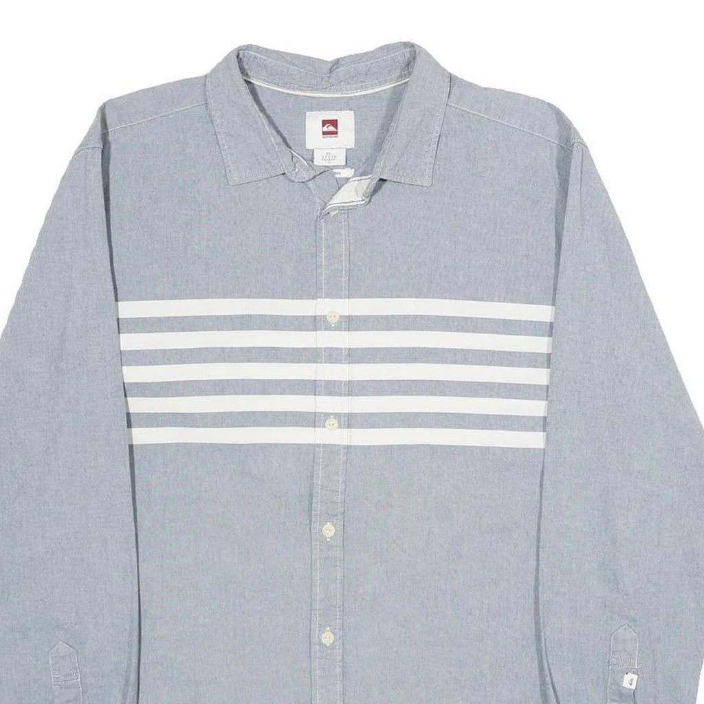 QUIKSILVER Mens Blue & White Cotton Shirt L Casual Button Down Long Sleeve