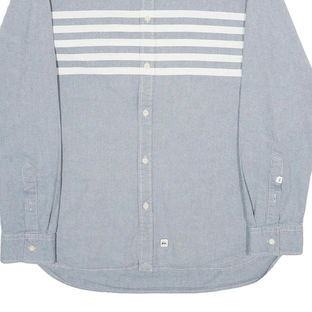 QUIKSILVER Mens Blue & White Cotton Shirt L Casual Button Down Long Sleeve