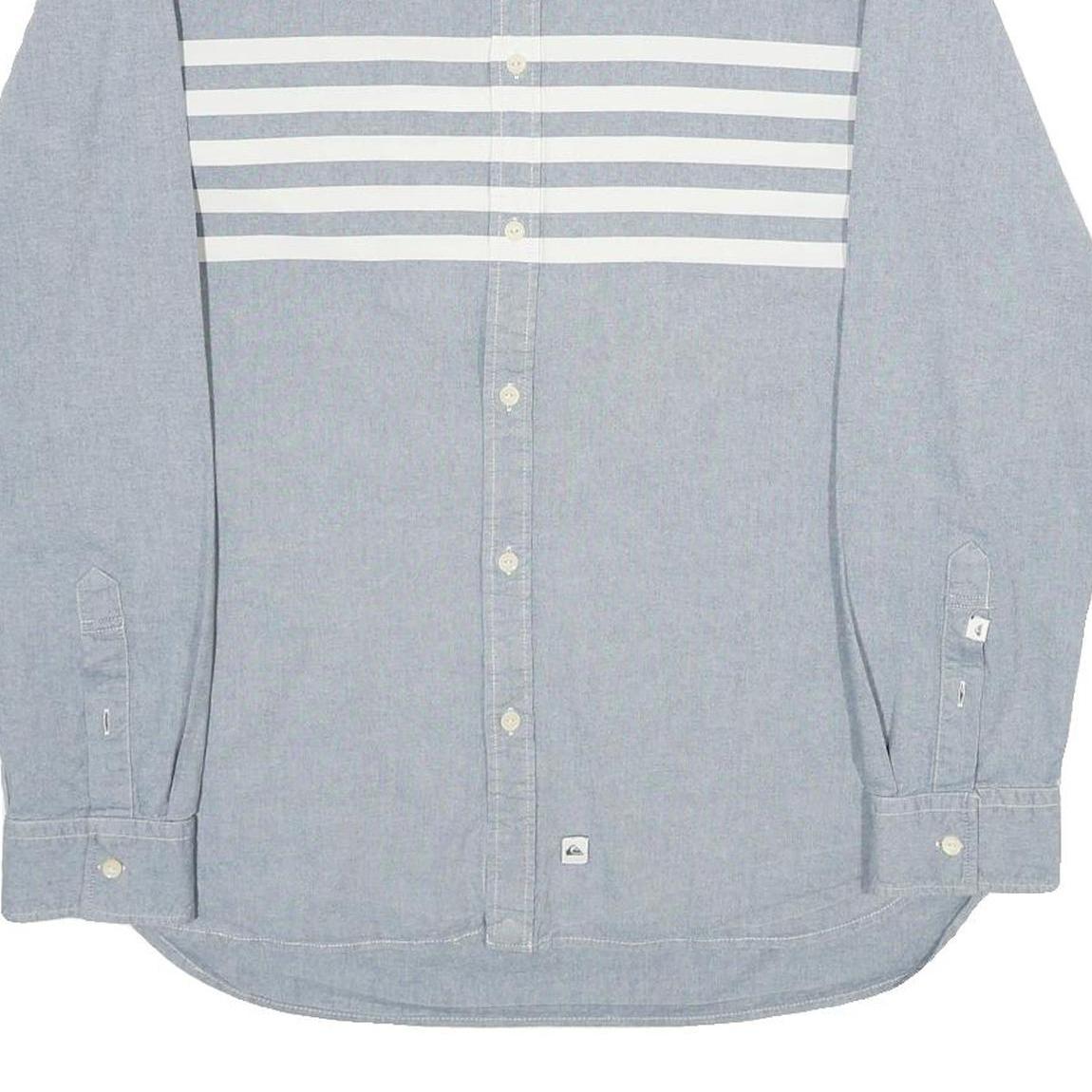 QUIKSILVER Mens Blue & White Cotton Shirt L Casual Button Down Long Sleeve