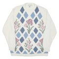 ALFRED DUNNER Womens Cream Blue Patterned Jumper Round Neck Basic Knit L Floral