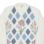 ALFRED DUNNER Womens Cream Blue Patterned Jumper Round Neck Basic Knit L Floral