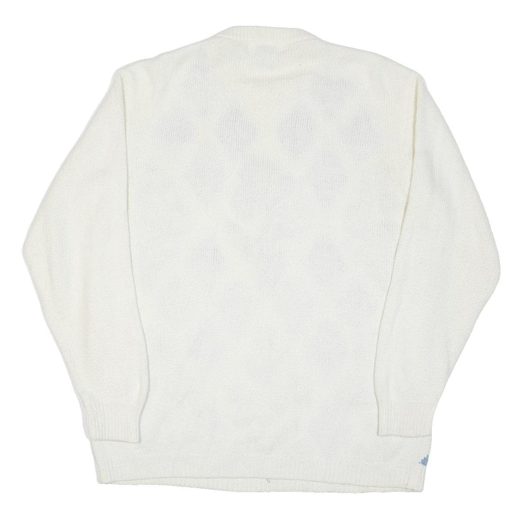 ALFRED DUNNER Womens Cream Blue Patterned Jumper Round Neck Basic Knit L Floral
