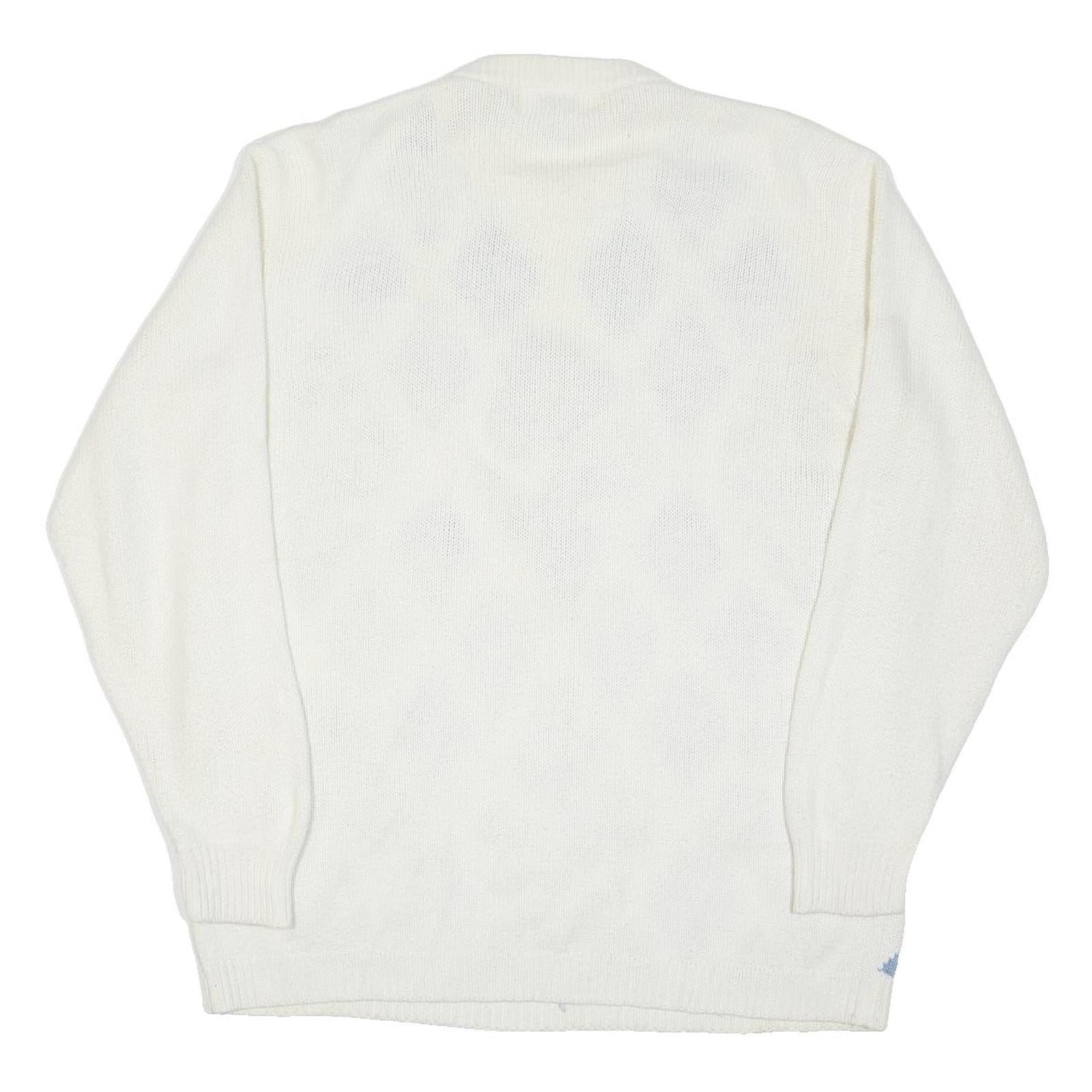 ALFRED DUNNER Womens Cream Blue Patterned Jumper Round Neck Basic Knit L Floral