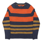 TOMMY HILFIGER Boys Navy & Orange Colourblock Patterned Cotton Jumper Crew Neck