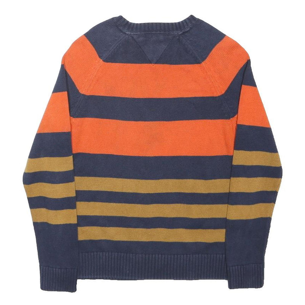 TOMMY HILFIGER Boys Navy & Orange Colourblock Patterned Cotton Jumper Crew Neck