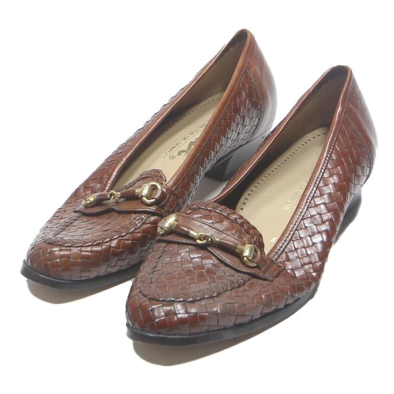 SIOUX Woven Leather Womens Loafers Brown UK 4.5 Comfort Classic Dress Shoes