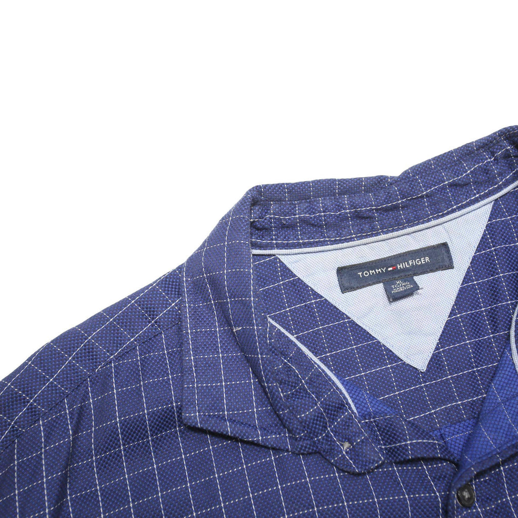 TOMMY HILFIGER Mens Blue Check Shirt XL Cotton Blend Long Sleeve Button Collar