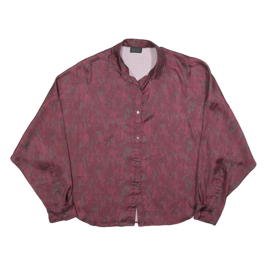 DIESEL Womens Maroon Printed Shirt Long Sleeve Button Neck L Relaxed Fit Casual