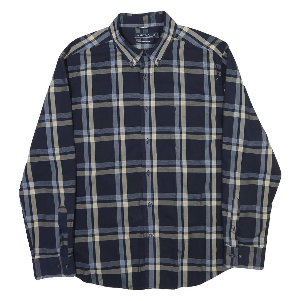 NAUTICA Mens Blue & Beige Check Shirt XL Button-Down Cotton Blend Casual Wear
