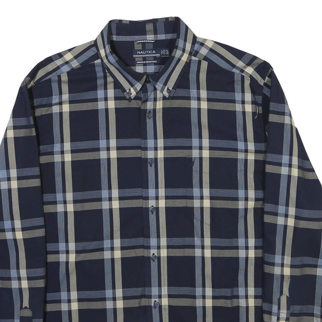 NAUTICA Mens Blue & Beige Check Shirt XL Button-Down Cotton Blend Casual Wear