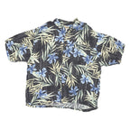 ORIGINAL ISLAND SPORT Mens Black & Blue Hawaiian Shirt XL Rayon Floral Leaf