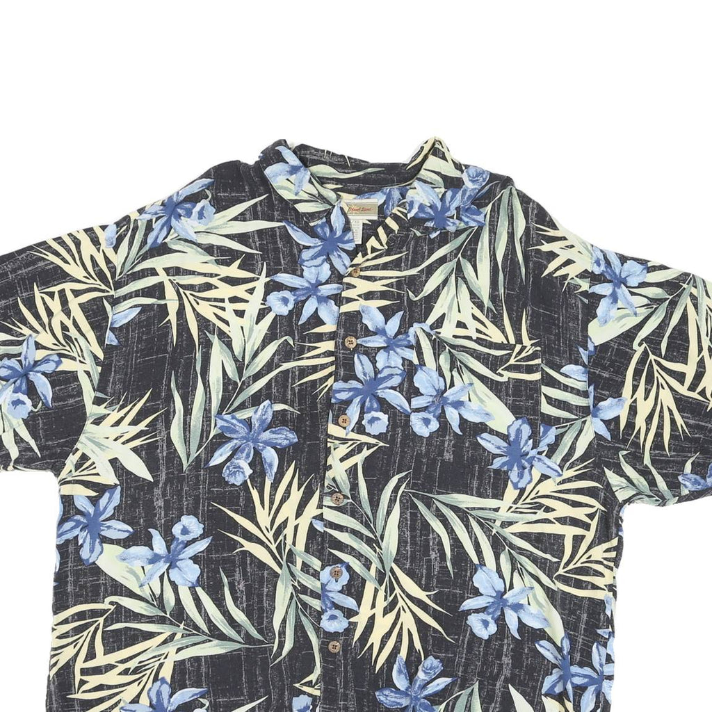 ORIGINAL ISLAND SPORT Mens Black & Blue Hawaiian Shirt XL Rayon Floral Leaf