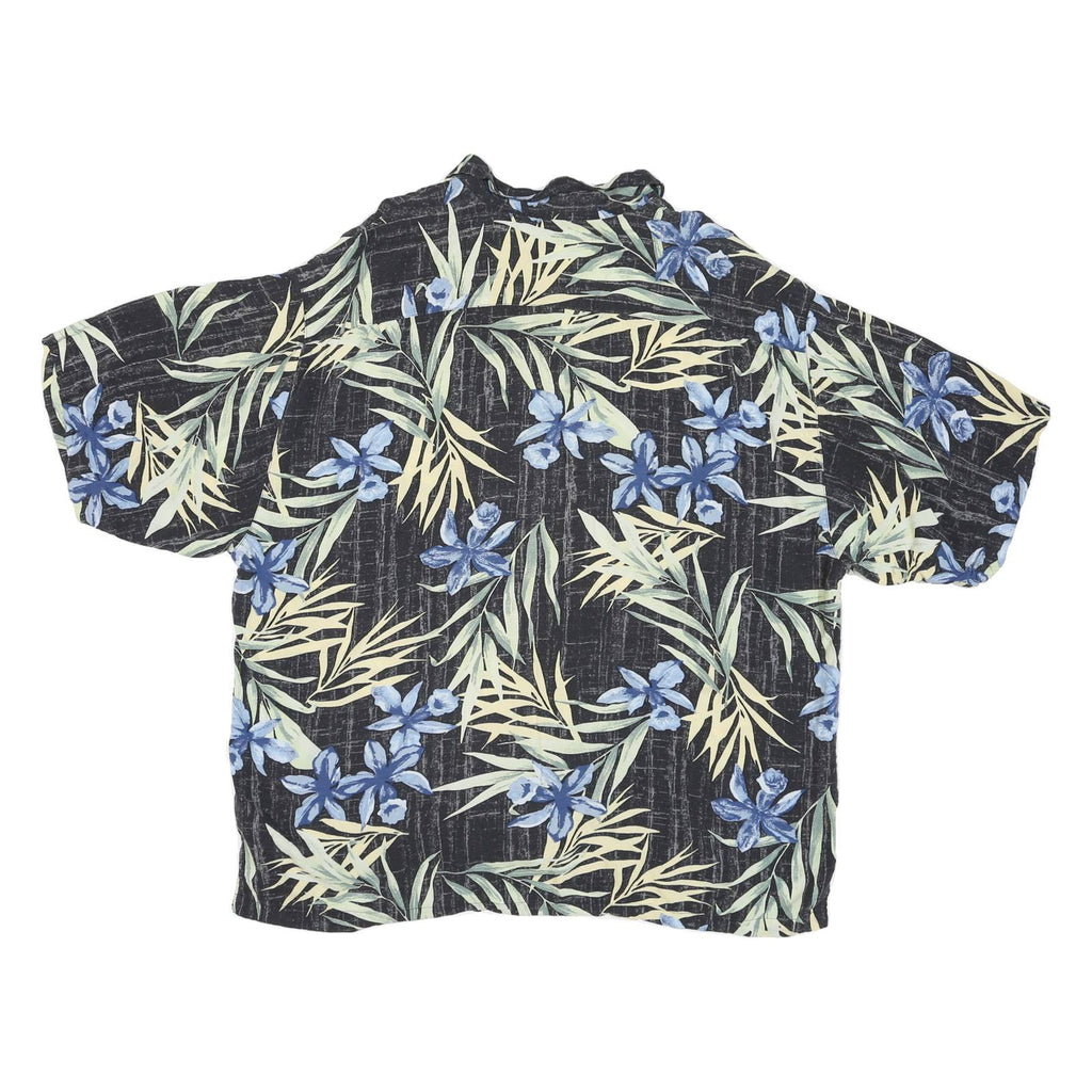 ORIGINAL ISLAND SPORT Mens Black & Blue Hawaiian Shirt XL Rayon Floral Leaf