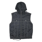 KEEP FUN Mens Black Sleeveless Hooded Jacket L Polyester Blend Logo Streetwear