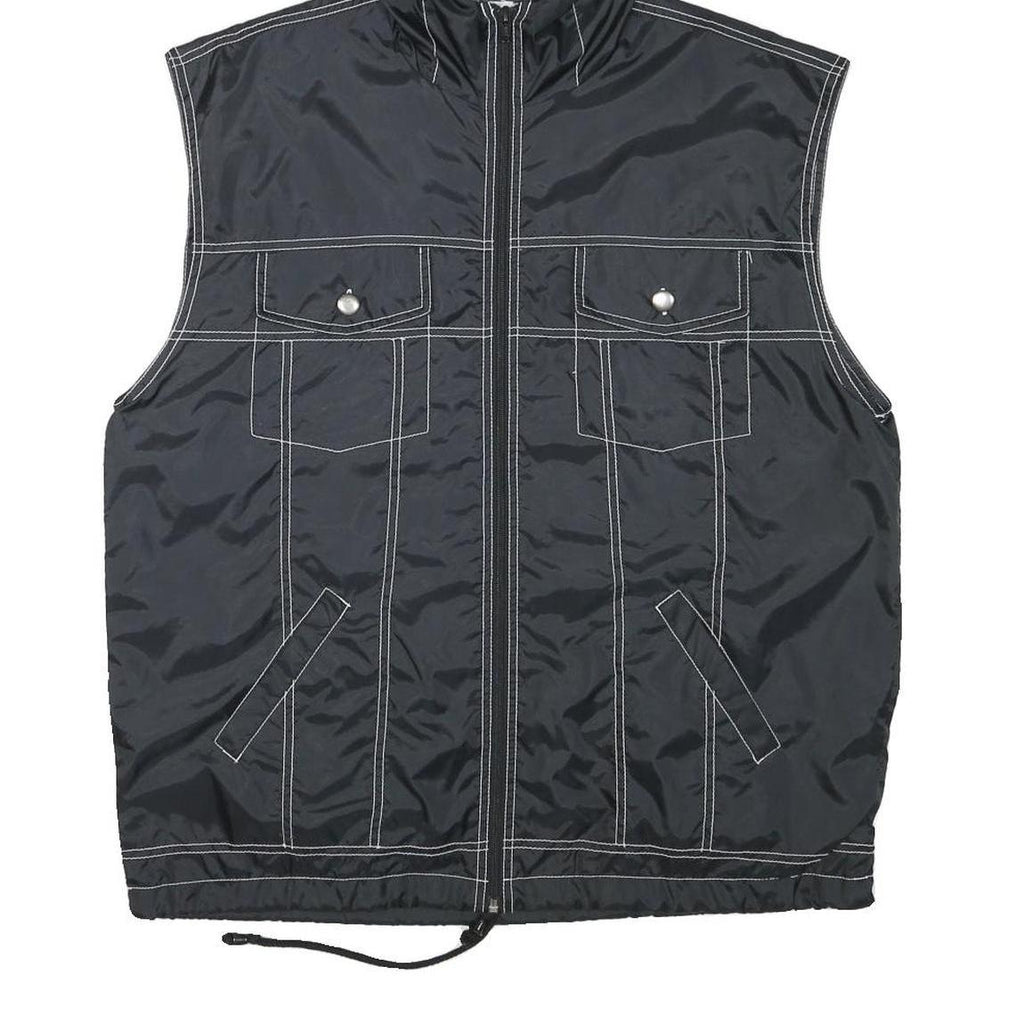 KEEP FUN Mens Black Sleeveless Hooded Jacket L Polyester Blend Logo Streetwear