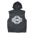 KEEP FUN Mens Black Sleeveless Hooded Jacket L Polyester Blend Logo Streetwear