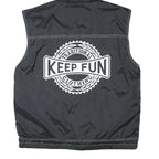 KEEP FUN Mens Black Sleeveless Hooded Jacket L Polyester Blend Logo Streetwear