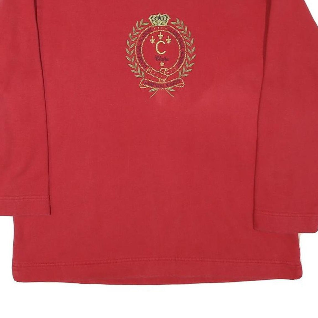 CLAIRE Womens Red Sweatshirt Crew Neck M Embroidered Crest Pullover Cotton Blend
