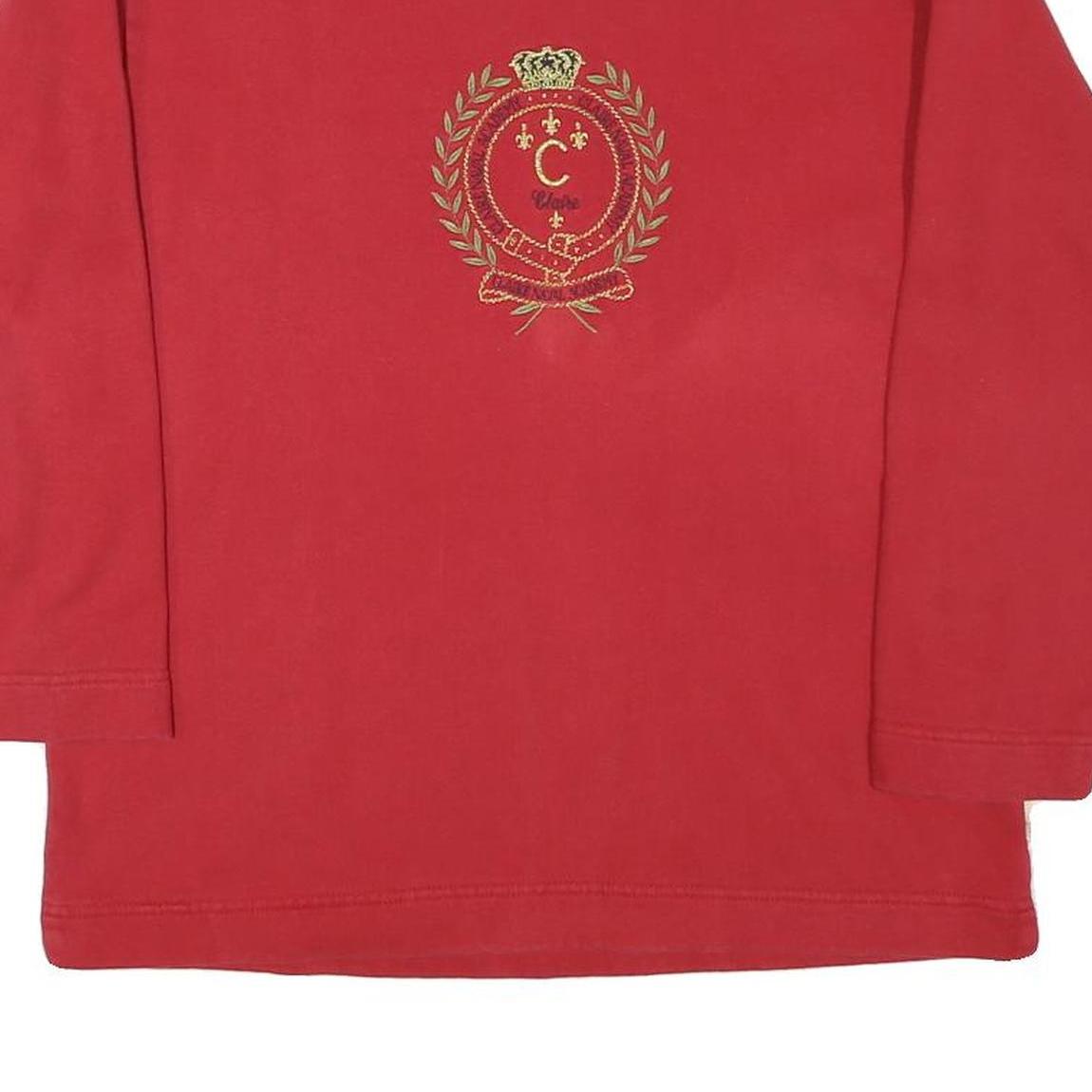 CLAIRE Womens Red Sweatshirt Crew Neck M Embroidered Crest Pullover Cotton Blend