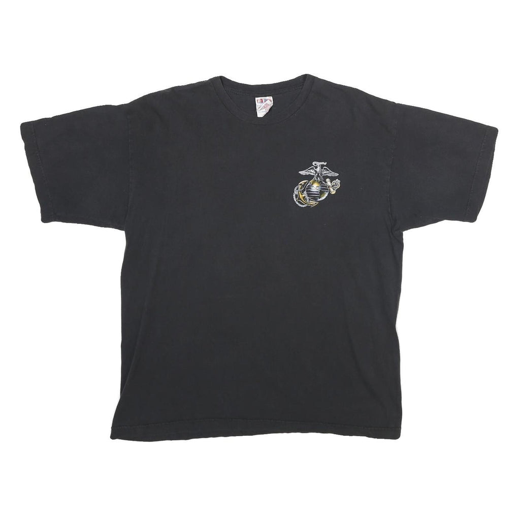 BAYSIDE Mens Black United States Marine Corps Graphic T-Shirt L Short Sleeve