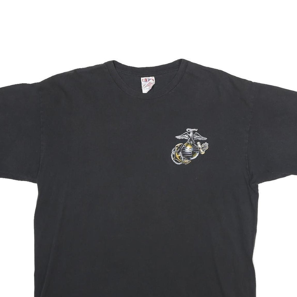 BAYSIDE Mens Black United States Marine Corps Graphic T-Shirt L Short Sleeve