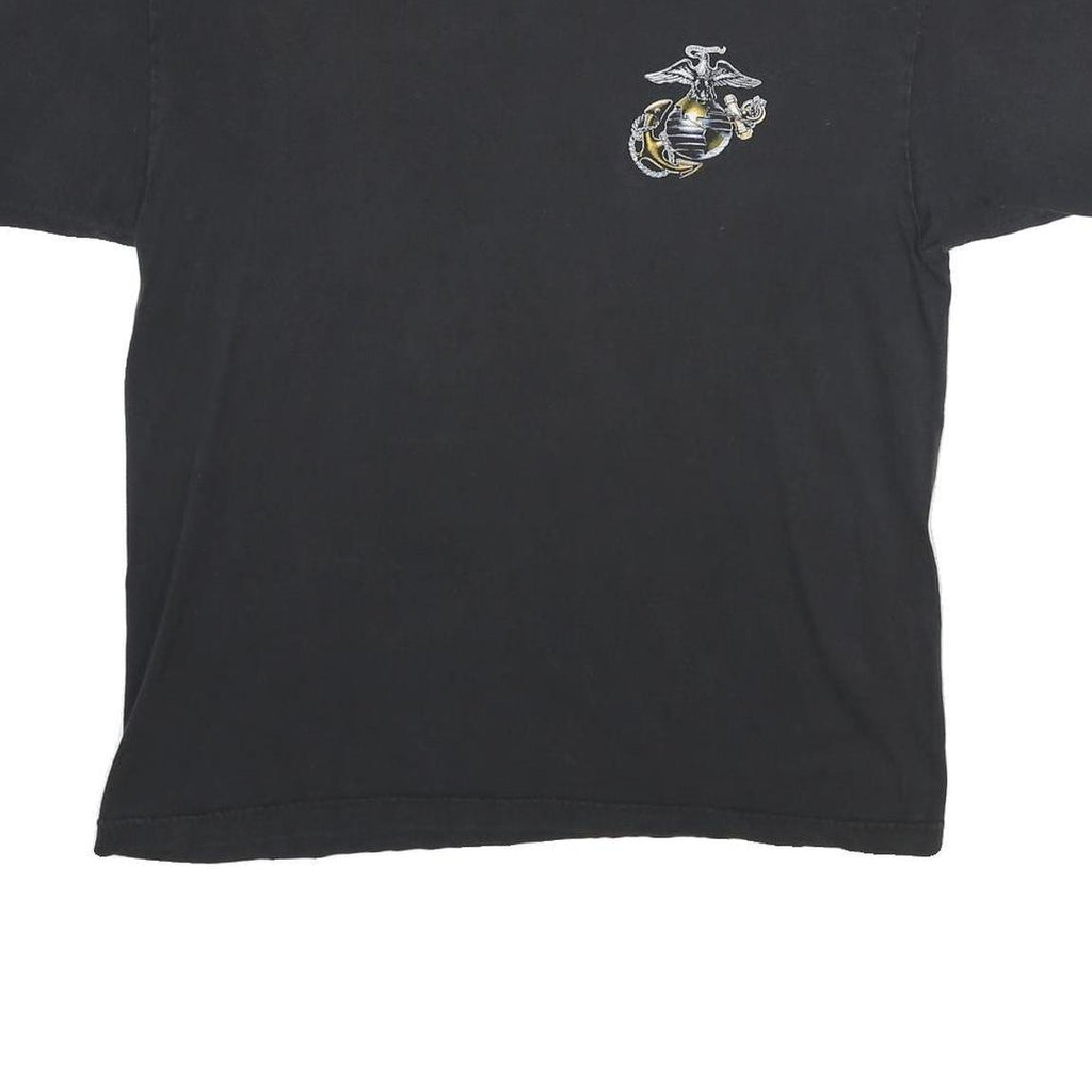 BAYSIDE Mens Black United States Marine Corps Graphic T-Shirt L Short Sleeve
