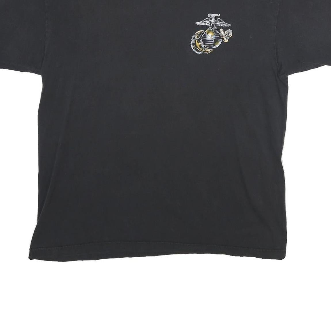 BAYSIDE Mens Black United States Marine Corps Graphic T-Shirt L Short Sleeve