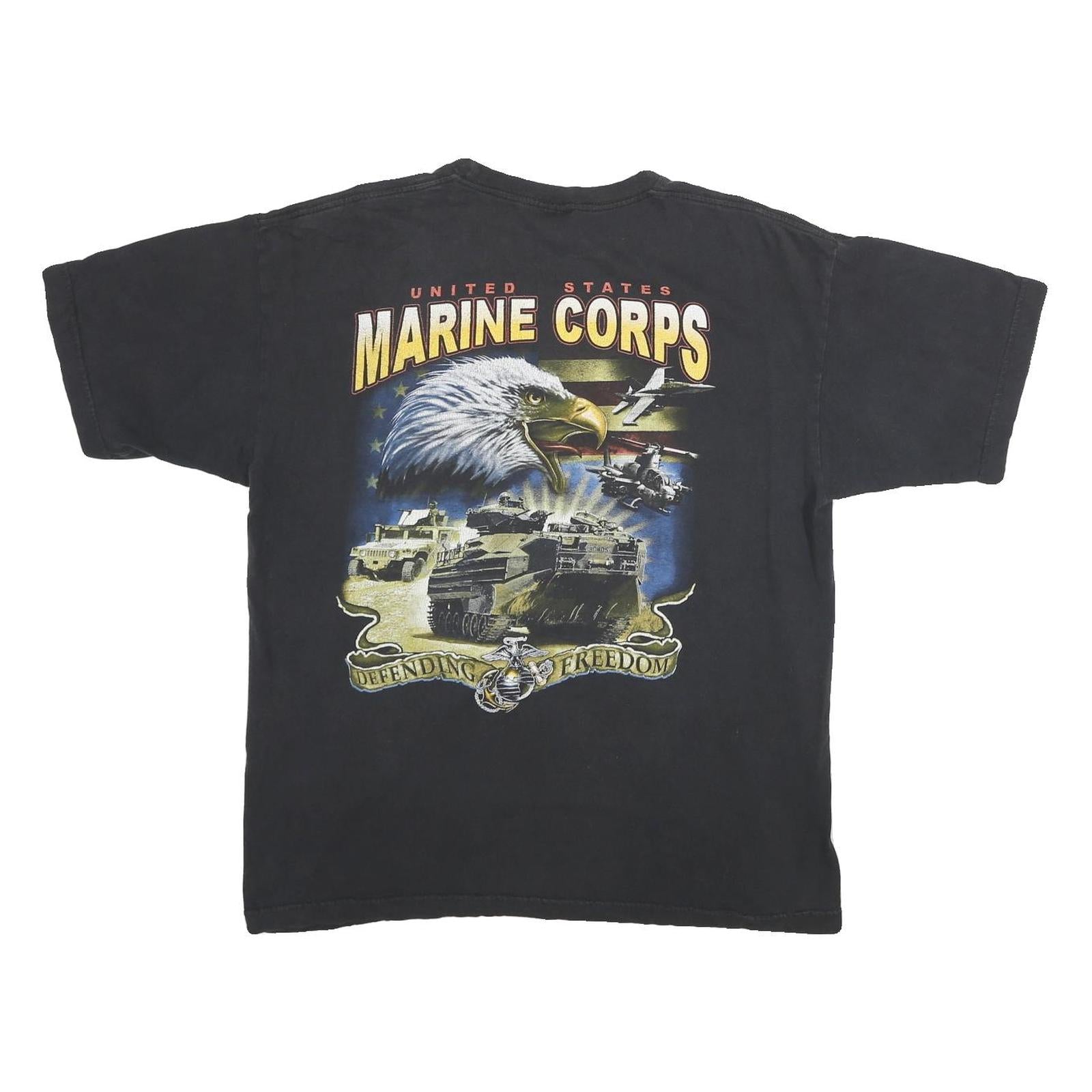 BAYSIDE Mens Black United States Marine Corps Graphic T-Shirt L Short Sleeve
