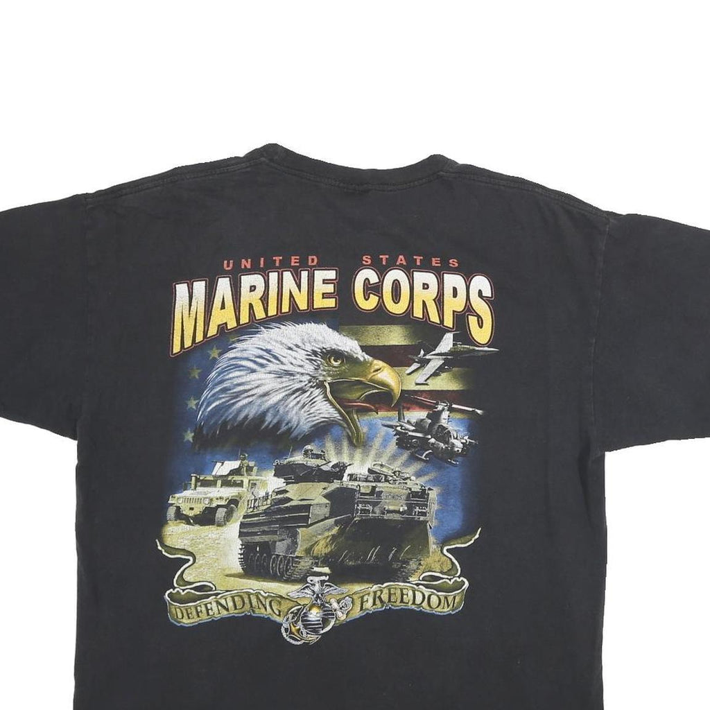 BAYSIDE Mens Black United States Marine Corps Graphic T-Shirt L Short Sleeve