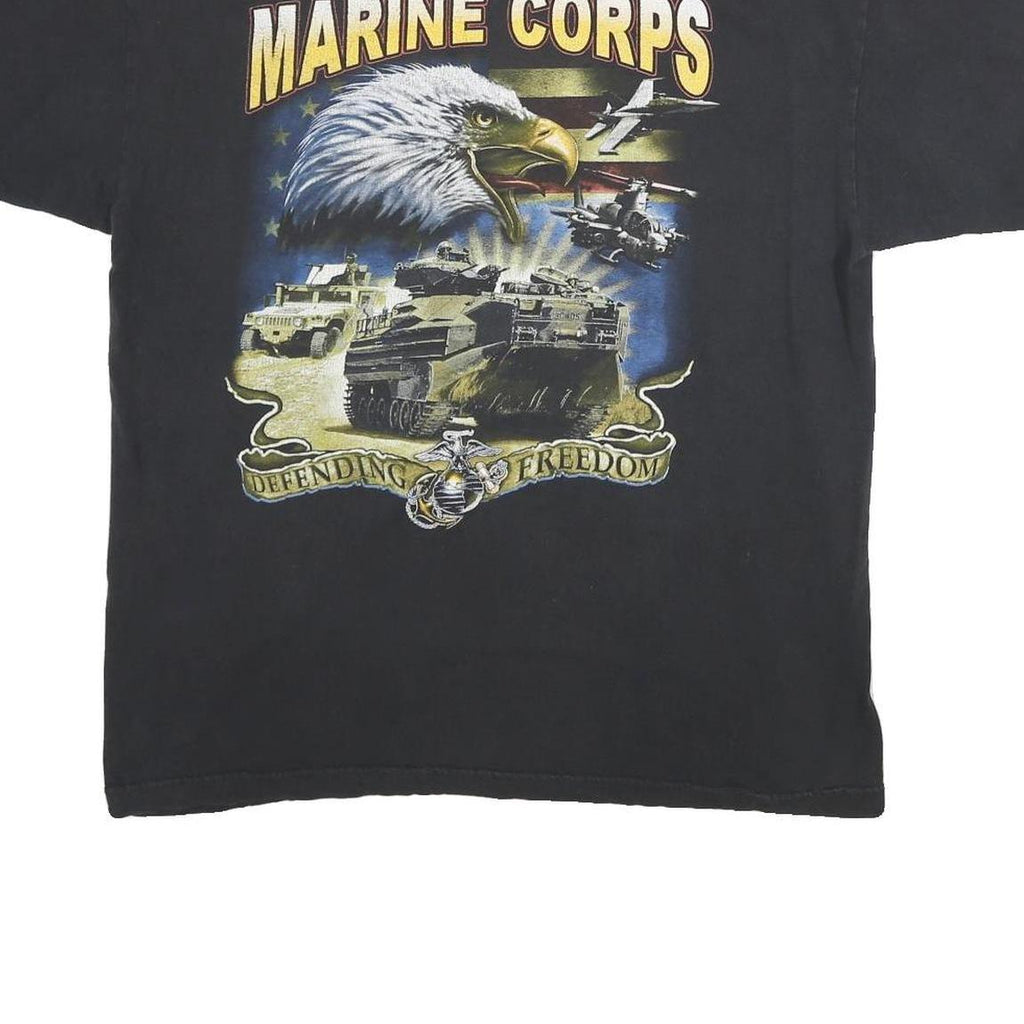 BAYSIDE Mens Black United States Marine Corps Graphic T-Shirt L Short Sleeve