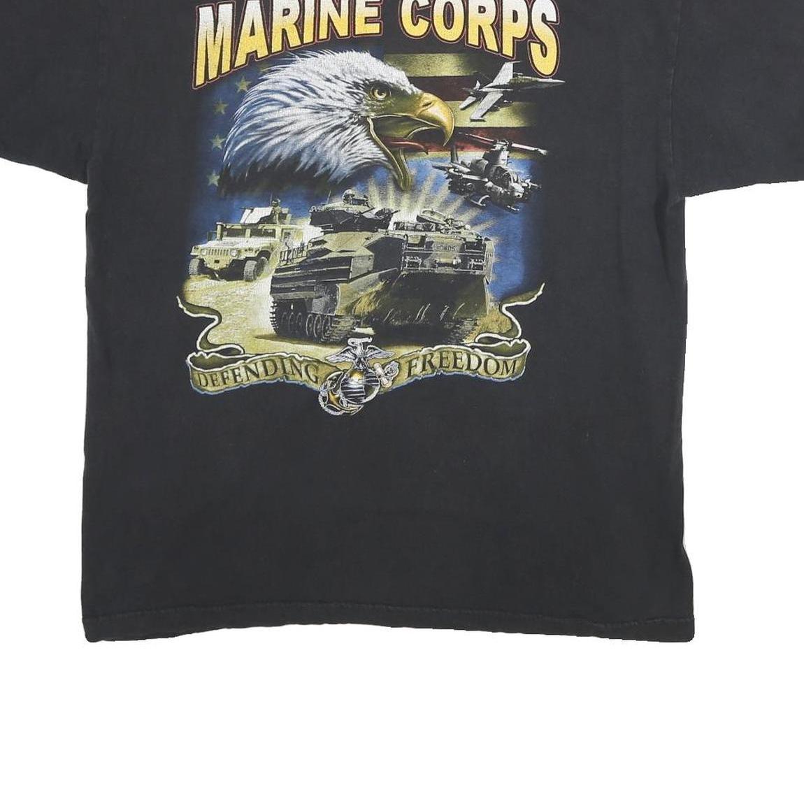 BAYSIDE Mens Black United States Marine Corps Graphic T-Shirt L Short Sleeve