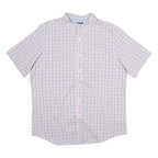CHAPS Mens Blue & Pink Check Short Sleeve Shirt L Button-Down Collar Cotton