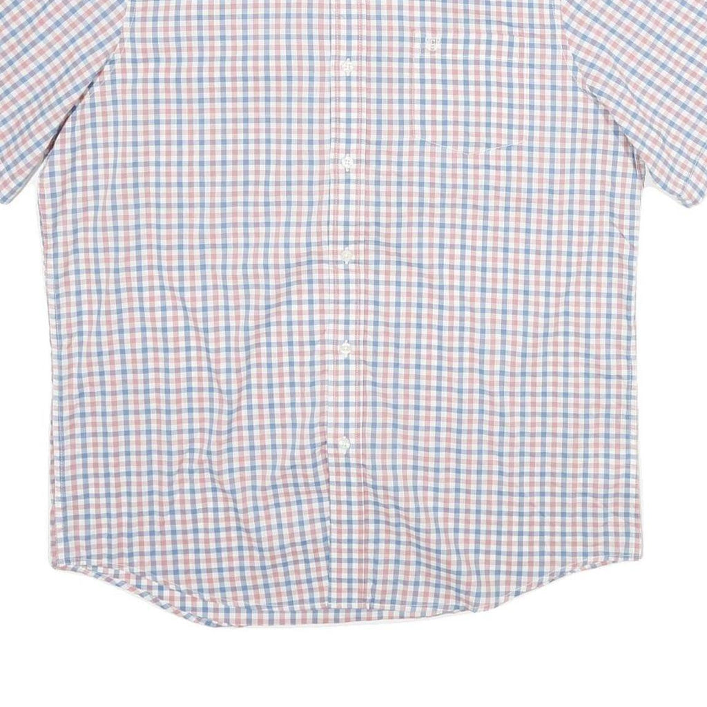 CHAPS Mens Blue & Pink Check Short Sleeve Shirt L Button-Down Collar Cotton
