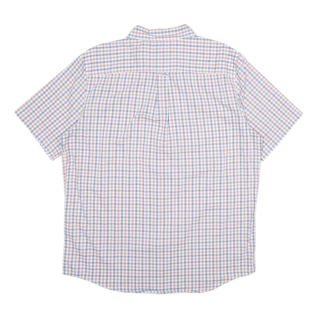 CHAPS Mens Blue & Pink Check Short Sleeve Shirt L Button-Down Collar Cotton