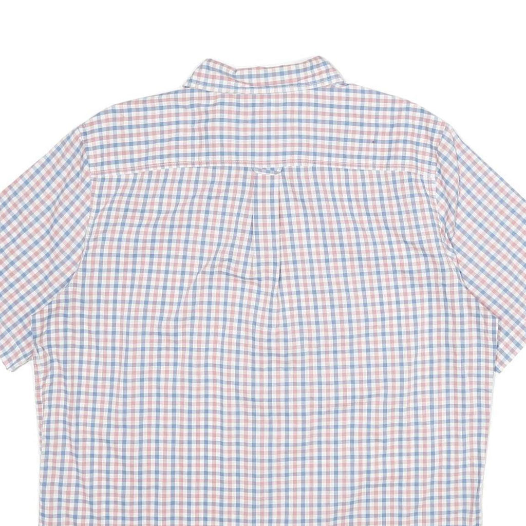CHAPS Mens Blue & Pink Check Short Sleeve Shirt L Button-Down Collar Cotton