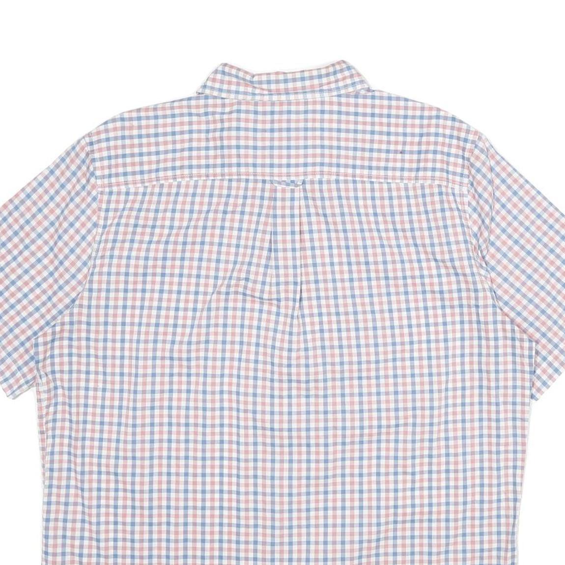 CHAPS Mens Blue & Pink Check Short Sleeve Shirt L Button-Down Collar Cotton