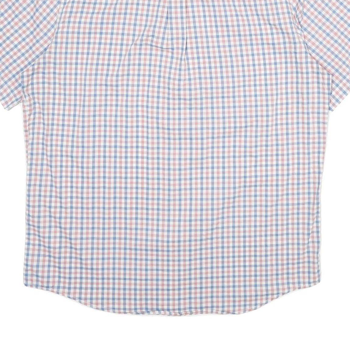 CHAPS Mens Blue & Pink Check Short Sleeve Shirt L Button-Down Collar Cotton